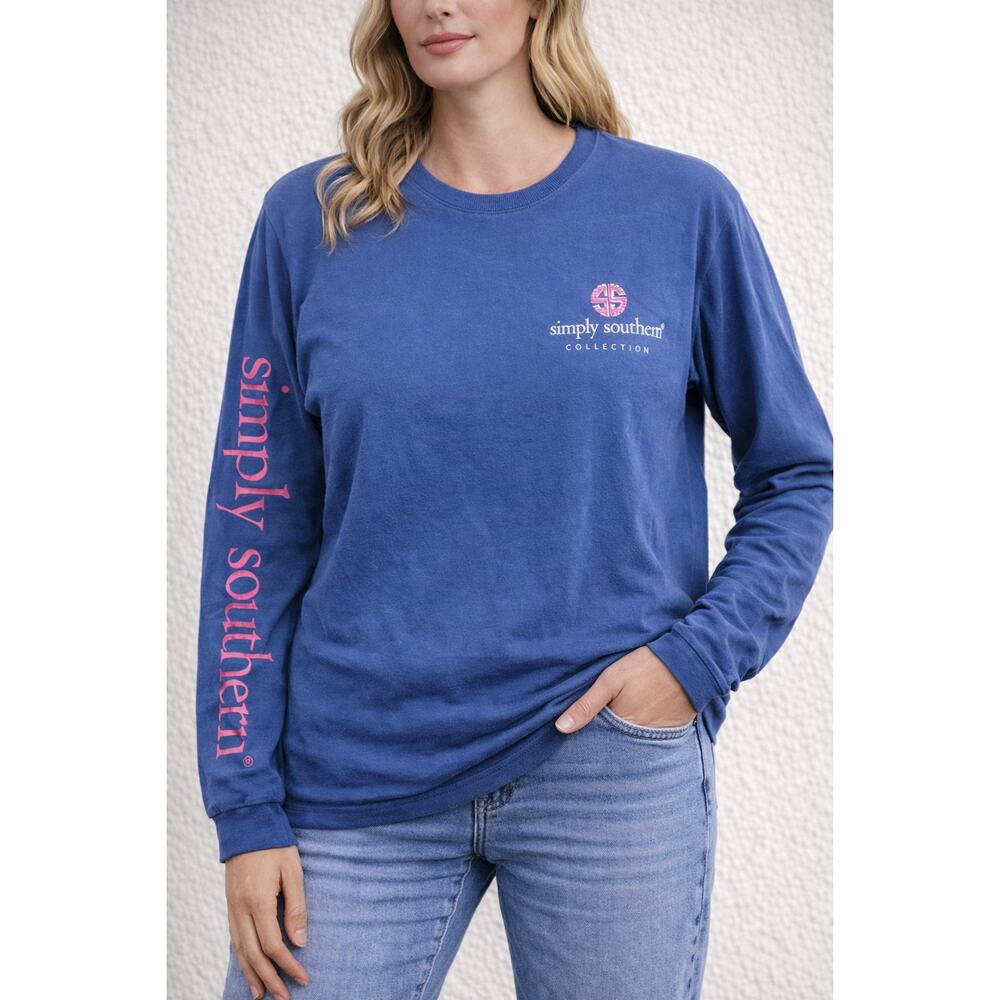 Simply Southern Women’s‎ Long Sleeve Graphic Tee Medium Blue Faith Floral Shirt